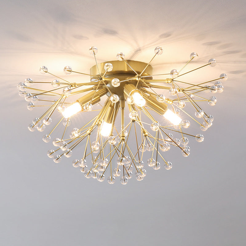 Metallic Dandelion Flushmount Lighting Modernist 3/4/6 Bulbs Flush Mounted Lamp Fixture in Brass 4 Brass Clearhalo 'Ceiling Lights' 'Close To Ceiling Lights' 'Close to ceiling' 'Flush mount' Lighting' 735278