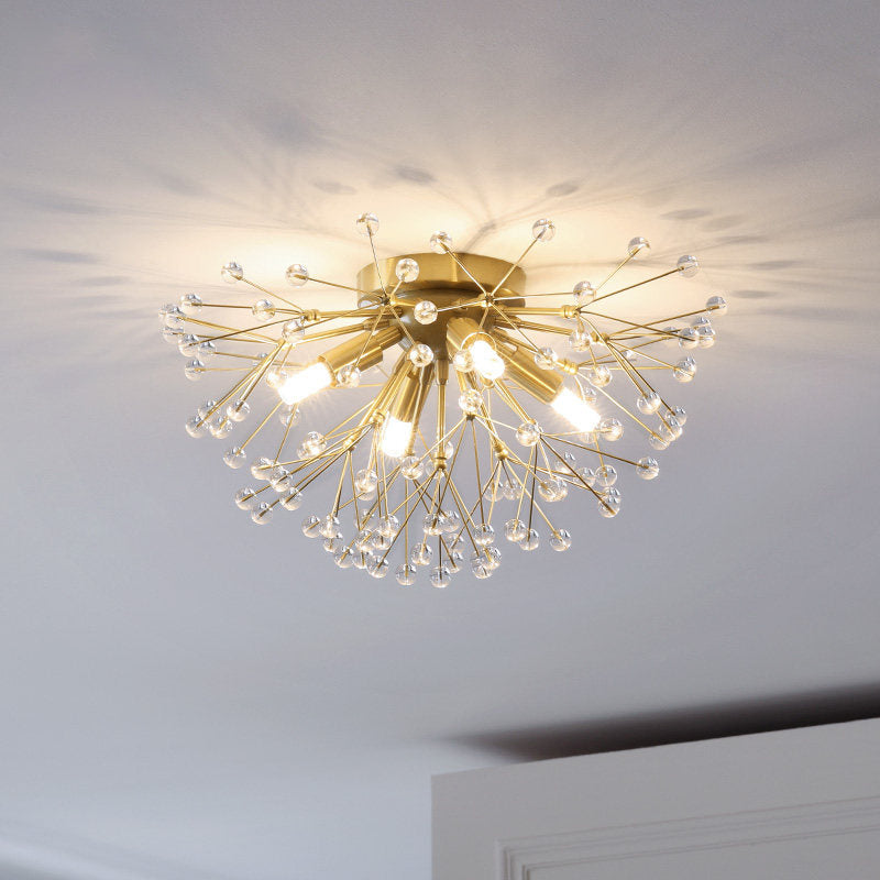 Metallic Dandelion Flushmount Lighting Modernist 3/4/6 Bulbs Flush Mounted Lamp Fixture in Brass Clearhalo 'Ceiling Lights' 'Close To Ceiling Lights' 'Close to ceiling' 'Flush mount' Lighting' 735279