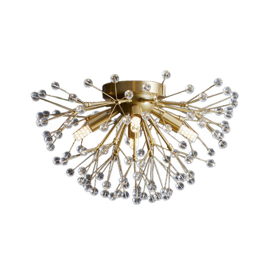 Metallic Dandelion Flushmount Lighting Modernist 3/4/6 Bulbs Flush Mounted Lamp Fixture in Brass Clearhalo 'Ceiling Lights' 'Close To Ceiling Lights' 'Close to ceiling' 'Flush mount' Lighting' 735280