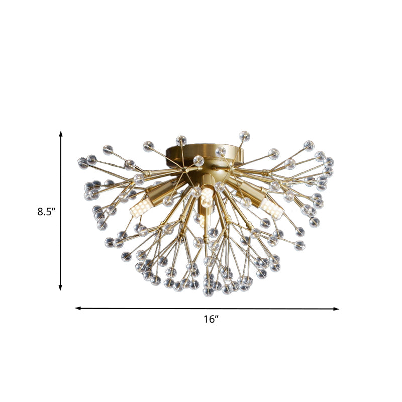 Metallic Dandelion Flushmount Lighting Modernist 3/4/6 Bulbs Flush Mounted Lamp Fixture in Brass Clearhalo 'Ceiling Lights' 'Close To Ceiling Lights' 'Close to ceiling' 'Flush mount' Lighting' 735281