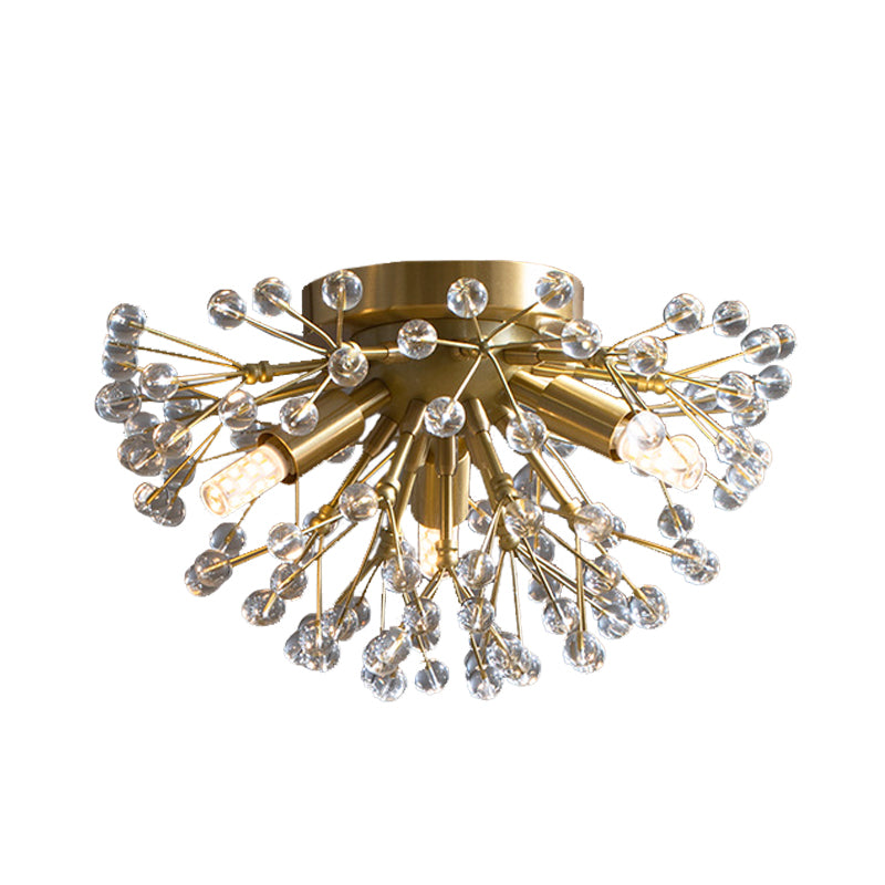 Metallic Dandelion Flushmount Lighting Modernist 3/4/6 Bulbs Flush Mounted Lamp Fixture in Brass Clearhalo 'Ceiling Lights' 'Close To Ceiling Lights' 'Close to ceiling' 'Flush mount' Lighting' 735284