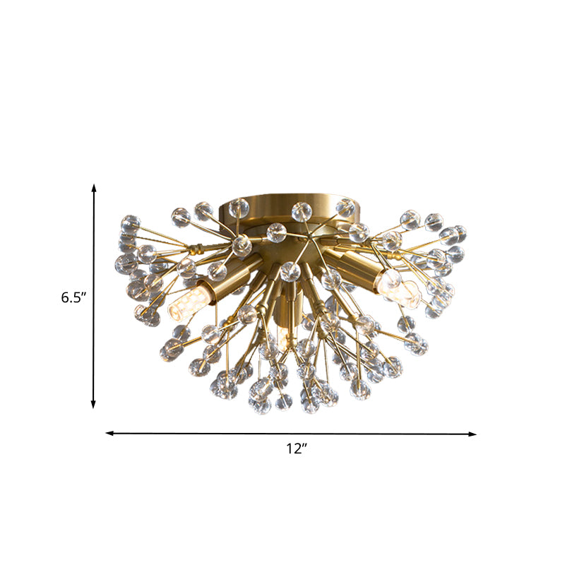 Metallic Dandelion Flushmount Lighting Modernist 3/4/6 Bulbs Flush Mounted Lamp Fixture in Brass Clearhalo 'Ceiling Lights' 'Close To Ceiling Lights' 'Close to ceiling' 'Flush mount' Lighting' 735285