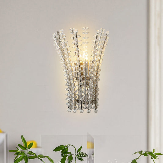 Silver Finish Bead Wall Mounted Light Modernism 3 Heads Crystal Wall Lamp Sconce for Bedside Clearhalo 'Cast Iron' 'Glass' 'Industrial' 'Modern wall lights' 'Modern' 'Tiffany' 'Traditional wall lights' 'Wall Lamps & Sconces' 'Wall Lights' Lighting' 735287