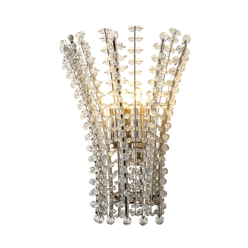 Silver Finish Bead Wall Mounted Light Modernism 3 Heads Crystal Wall Lamp Sconce for Bedside Clearhalo 'Cast Iron' 'Glass' 'Industrial' 'Modern wall lights' 'Modern' 'Tiffany' 'Traditional wall lights' 'Wall Lamps & Sconces' 'Wall Lights' Lighting' 735288