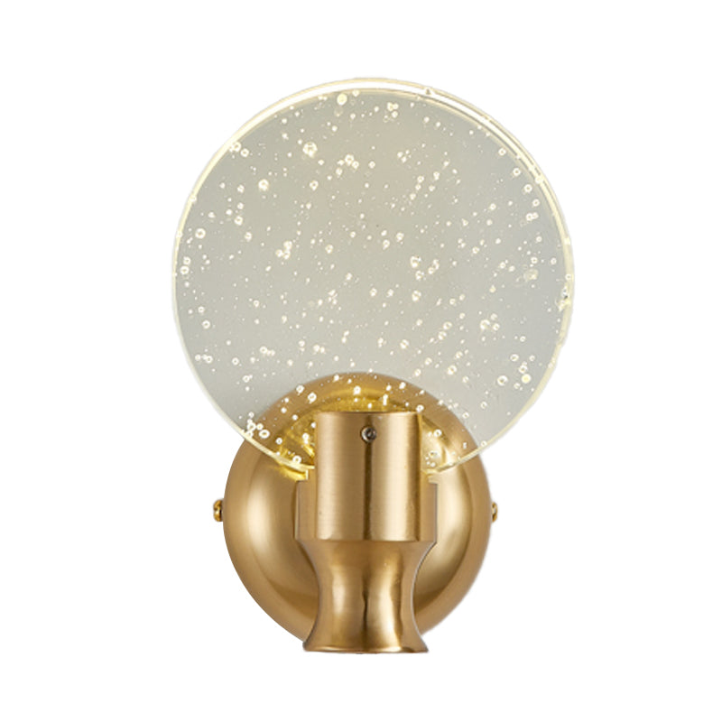 Modern Circle Panel Wall Light Sconce Bubble Crystal LED Bedroom Wall Mounted Lamp in Gold, 5"/6" Wide Clearhalo 'Cast Iron' 'Glass' 'Industrial' 'Modern wall lights' 'Modern' 'Tiffany' 'Traditional wall lights' 'Wall Lamps & Sconces' 'Wall Lights' Lighting' 735315