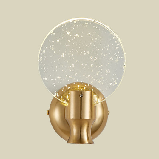 Modern Circle Panel Wall Light Sconce Bubble Crystal LED Bedroom Wall Mounted Lamp in Gold, 5"/6" Wide Clearhalo 'Cast Iron' 'Glass' 'Industrial' 'Modern wall lights' 'Modern' 'Tiffany' 'Traditional wall lights' 'Wall Lamps & Sconces' 'Wall Lights' Lighting' 735316