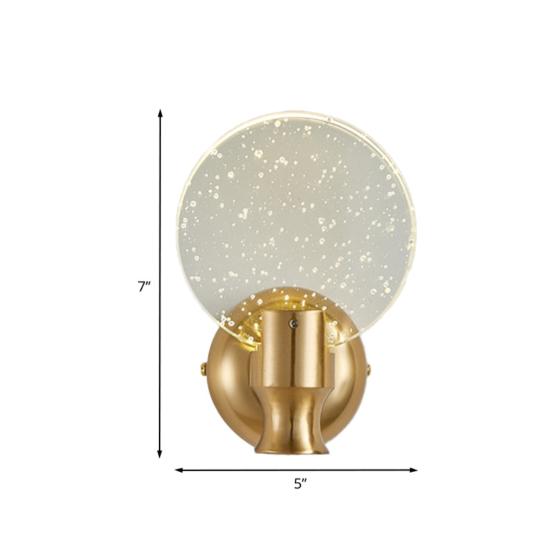 Modern Circle Panel Wall Light Sconce Bubble Crystal LED Bedroom Wall Mounted Lamp in Gold, 5"/6" Wide Clearhalo 'Cast Iron' 'Glass' 'Industrial' 'Modern wall lights' 'Modern' 'Tiffany' 'Traditional wall lights' 'Wall Lamps & Sconces' 'Wall Lights' Lighting' 735317