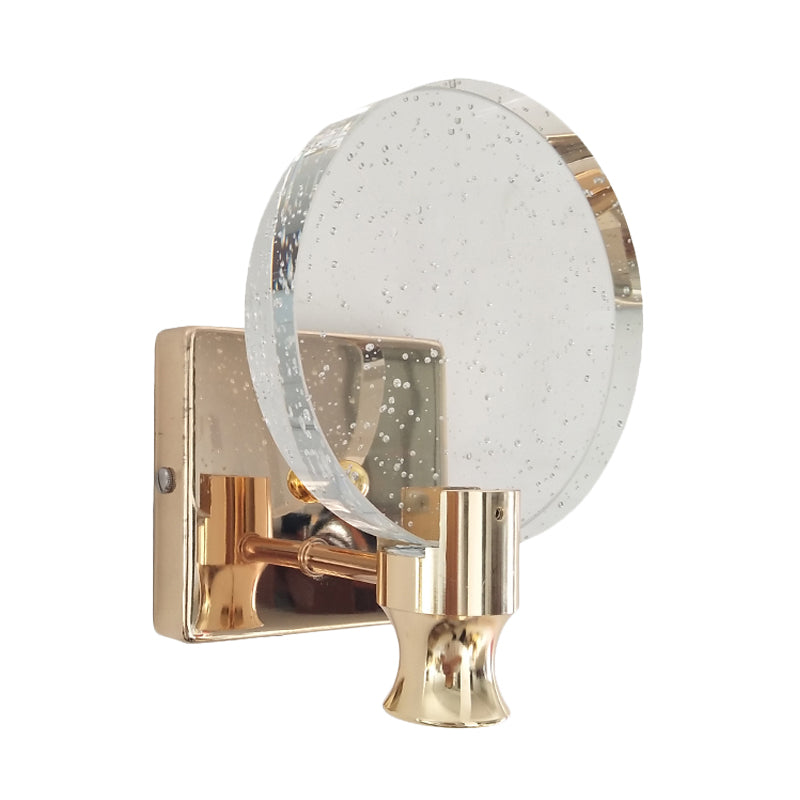 Modern Circle Panel Wall Light Sconce Bubble Crystal LED Bedroom Wall Mounted Lamp in Gold, 5"/6" Wide Clearhalo 'Cast Iron' 'Glass' 'Industrial' 'Modern wall lights' 'Modern' 'Tiffany' 'Traditional wall lights' 'Wall Lamps & Sconces' 'Wall Lights' Lighting' 735320
