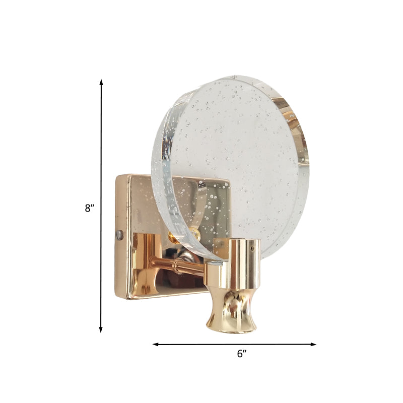 Modern Circle Panel Wall Light Sconce Bubble Crystal LED Bedroom Wall Mounted Lamp in Gold, 5"/6" Wide Clearhalo 'Cast Iron' 'Glass' 'Industrial' 'Modern wall lights' 'Modern' 'Tiffany' 'Traditional wall lights' 'Wall Lamps & Sconces' 'Wall Lights' Lighting' 735321