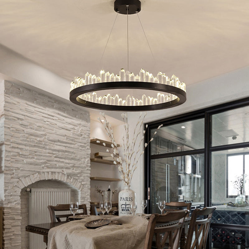 Crystal Ring Ceiling Pendant Light Minimalist LED Black Hanging Lamp Kit for Living Room Black Clearhalo 'Ceiling Lights' 'Modern Pendants' 'Modern' 'Pendant Lights' 'Pendants' Lighting' 735322