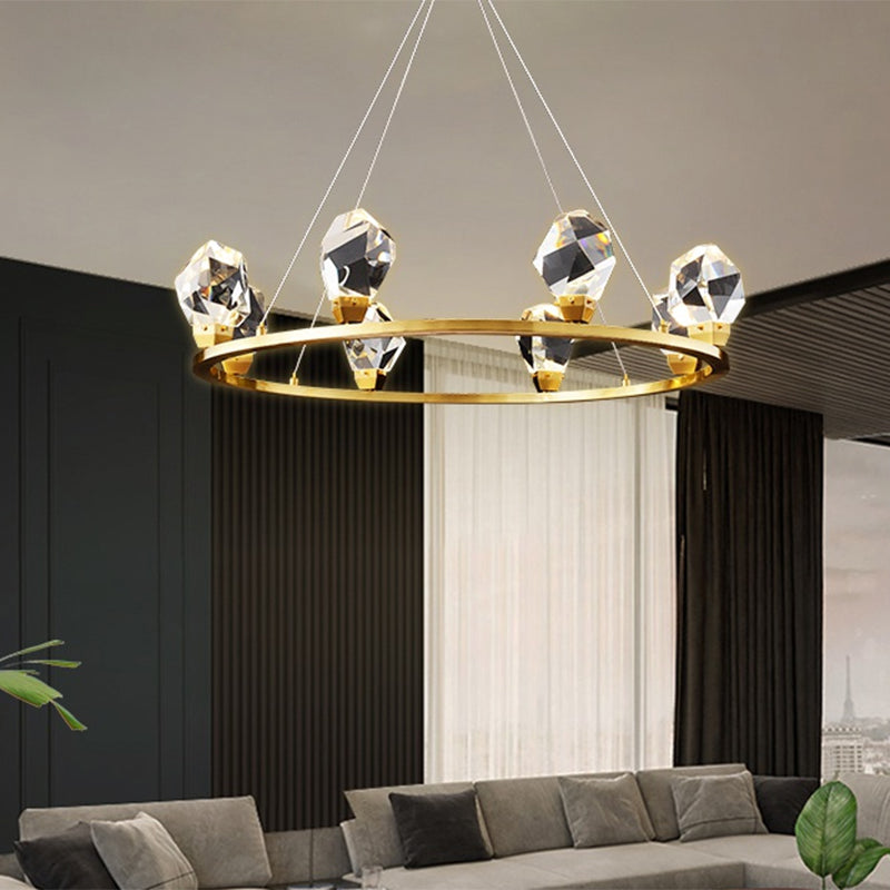 Halo Ring Faceted Crystal Pendant Light Modernism 6/8 Lights Brass Finish Ceiling Chandelier 8 Brass Clearhalo 'Ceiling Lights' 'Chandeliers' 'Modern Chandeliers' 'Modern' Lighting' 735326