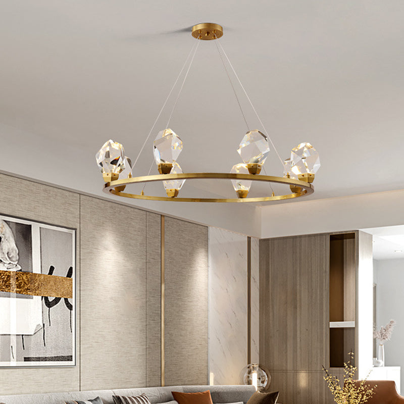 Halo Ring Faceted Crystal Pendant Light Modernism 6/8 Lights Brass Finish Ceiling Chandelier Clearhalo 'Ceiling Lights' 'Chandeliers' 'Modern Chandeliers' 'Modern' Lighting' 735327