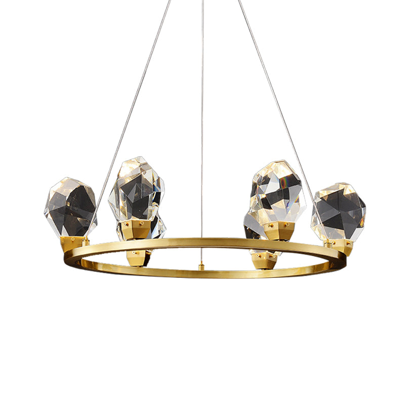 Halo Ring Faceted Crystal Pendant Light Modernism 6/8 Lights Brass Finish Ceiling Chandelier Clearhalo 'Ceiling Lights' 'Chandeliers' 'Modern Chandeliers' 'Modern' Lighting' 735332