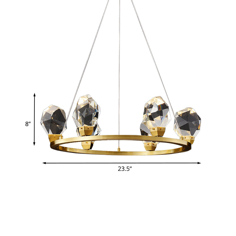 Halo Ring Faceted Crystal Pendant Light Modernism 6/8 Lights Brass Finish Ceiling Chandelier Clearhalo 'Ceiling Lights' 'Chandeliers' 'Modern Chandeliers' 'Modern' Lighting' 735333