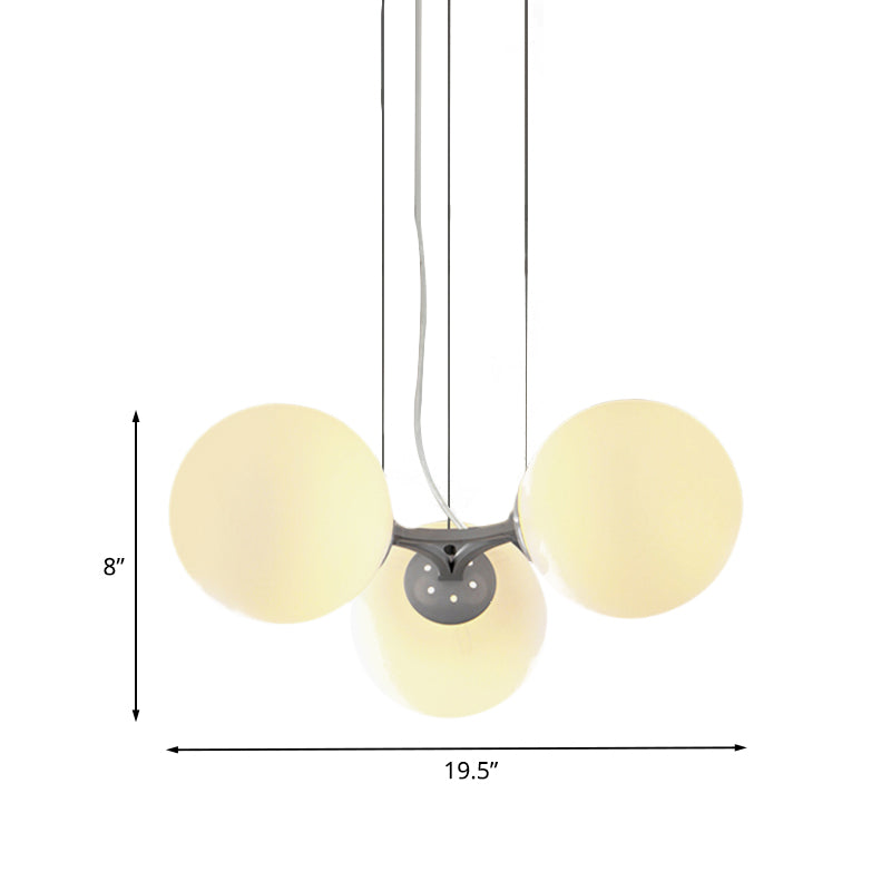 Milk White Glass Global Ceiling Chandelier Modernist 3-Head Suspended Pendant Light Clearhalo 'Ceiling Lights' 'Chandeliers' 'Close To Ceiling Lights' 'Glass shade' 'Glass' 'Modern Chandeliers' 'Modern' Lighting' 735345