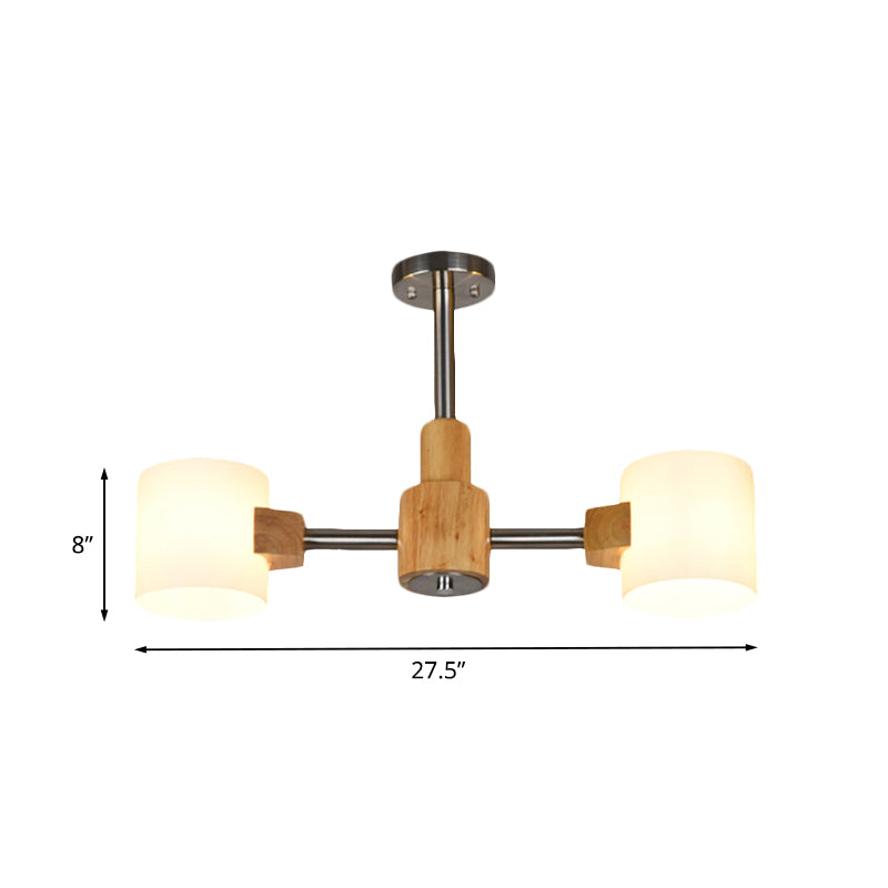 Modern Cylinder Semi Flush Lighting White Glass 2/3 Lights Living Room Wood Close to Ceiling Lamp in Chrome Clearhalo 'Ceiling Lights' 'Close To Ceiling Lights' 'Close to ceiling' 'Glass shade' 'Glass' 'Semi-flushmount' Lighting' 735354