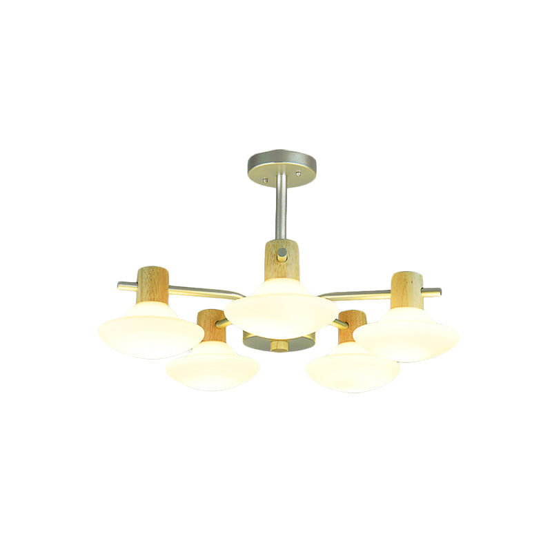 Modernism Mushroom Semi Flush Light Opal Frosted Glass 5/6-Head Bedroom Ceiling Lamp in Wood Clearhalo 'Ceiling Lights' 'Close To Ceiling Lights' 'Close to ceiling' 'Semi-flushmount' Lighting' 735365