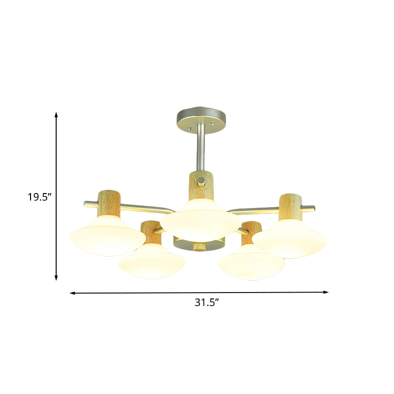 Modernism Mushroom Semi Flush Light Opal Frosted Glass 5/6-Head Bedroom Ceiling Lamp in Wood Clearhalo 'Ceiling Lights' 'Close To Ceiling Lights' 'Close to ceiling' 'Semi-flushmount' Lighting' 735367