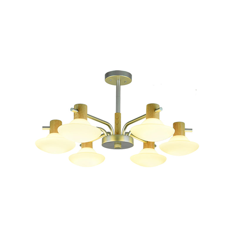 Modernism Mushroom Semi Flush Light Opal Frosted Glass 5/6-Head Bedroom Ceiling Lamp in Wood Clearhalo 'Ceiling Lights' 'Close To Ceiling Lights' 'Close to ceiling' 'Semi-flushmount' Lighting' 735369