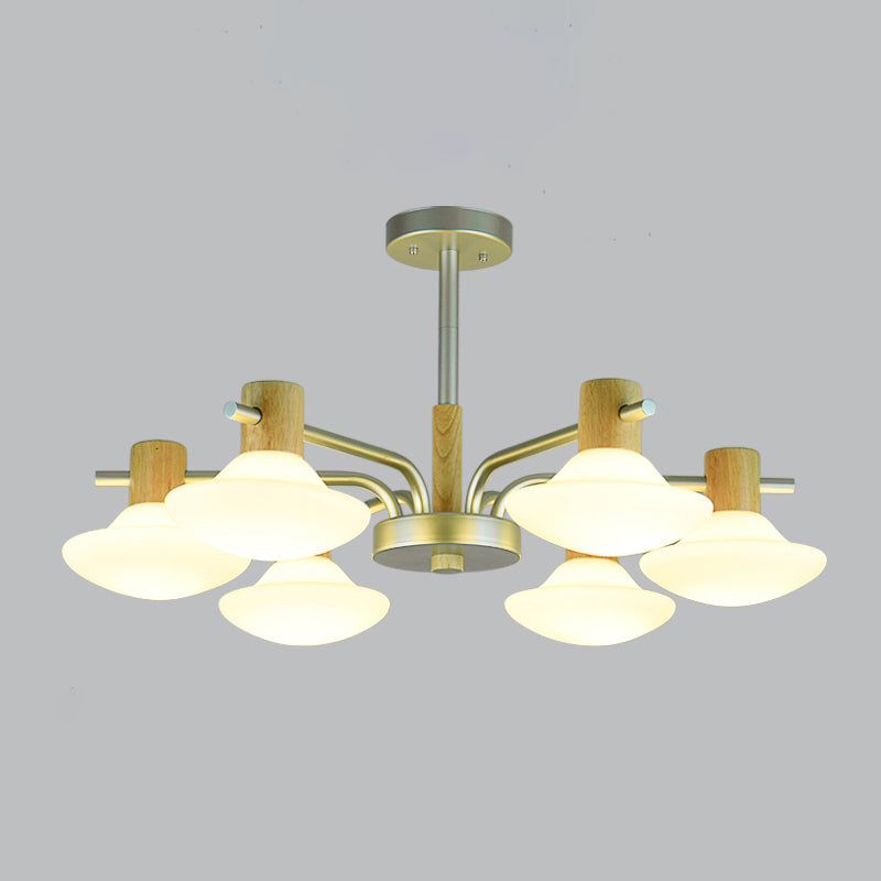 Modernism Mushroom Semi Flush Light Opal Frosted Glass 5/6-Head Bedroom Ceiling Lamp in Wood Clearhalo 'Ceiling Lights' 'Close To Ceiling Lights' 'Close to ceiling' 'Semi-flushmount' Lighting' 735370