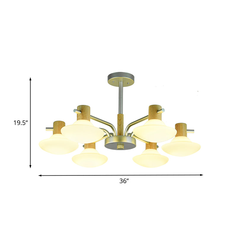 Modernism Mushroom Semi Flush Light Opal Frosted Glass 5/6-Head Bedroom Ceiling Lamp in Wood Clearhalo 'Ceiling Lights' 'Close To Ceiling Lights' 'Close to ceiling' 'Semi-flushmount' Lighting' 735371