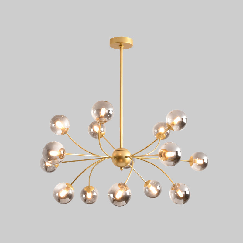 Spherical Chandelier Light Fixture Postmodern Smoke Gray/Cognac Glass 15 Bulbs Gold Arced Ceiling Lamp Clearhalo 'Ceiling Lights' 'Chandeliers' 'Modern Chandeliers' 'Modern' Lighting' 735399