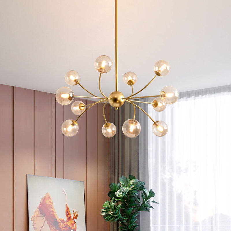 Spherical Chandelier Light Fixture Postmodern Smoke Gray/Cognac Glass 15 Bulbs Gold Arced Ceiling Lamp Clearhalo 'Ceiling Lights' 'Chandeliers' 'Modern Chandeliers' 'Modern' Lighting' 735402