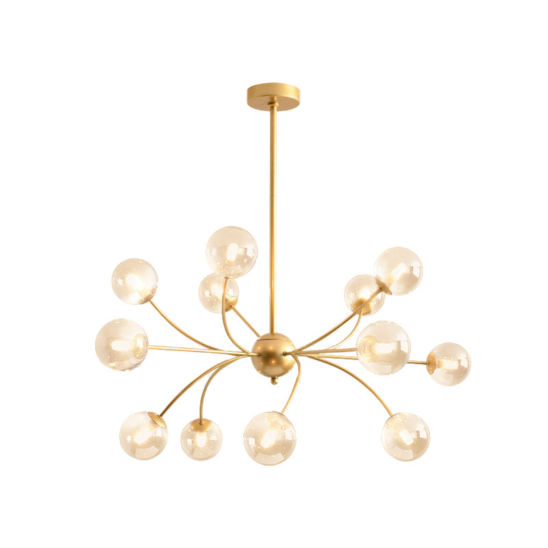 Spherical Chandelier Light Fixture Postmodern Smoke Gray/Cognac Glass 15 Bulbs Gold Arced Ceiling Lamp Clearhalo 'Ceiling Lights' 'Chandeliers' 'Modern Chandeliers' 'Modern' Lighting' 735403