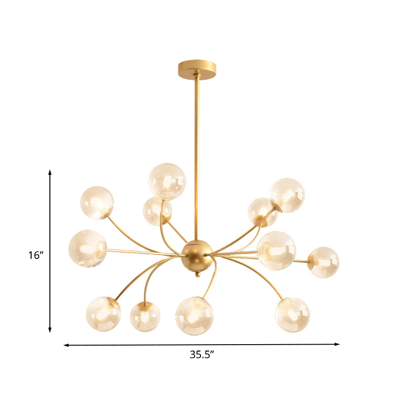 Spherical Chandelier Light Fixture Postmodern Smoke Gray/Cognac Glass 15 Bulbs Gold Arced Ceiling Lamp Clearhalo 'Ceiling Lights' 'Chandeliers' 'Modern Chandeliers' 'Modern' Lighting' 735405