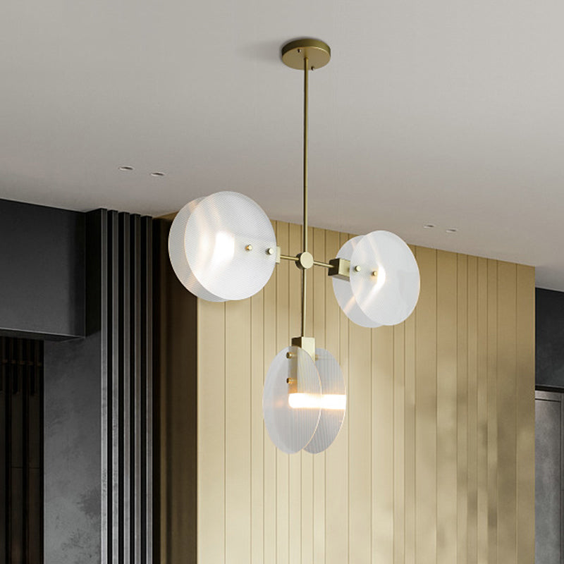 Acrylic Round Panel Chandelier Light Postmodern 2/3 Bulbs Gold Finish Hanging Ceiling Lamp Clearhalo 'Ceiling Lights' 'Chandeliers' 'Modern Chandeliers' 'Modern' Lighting' 735420