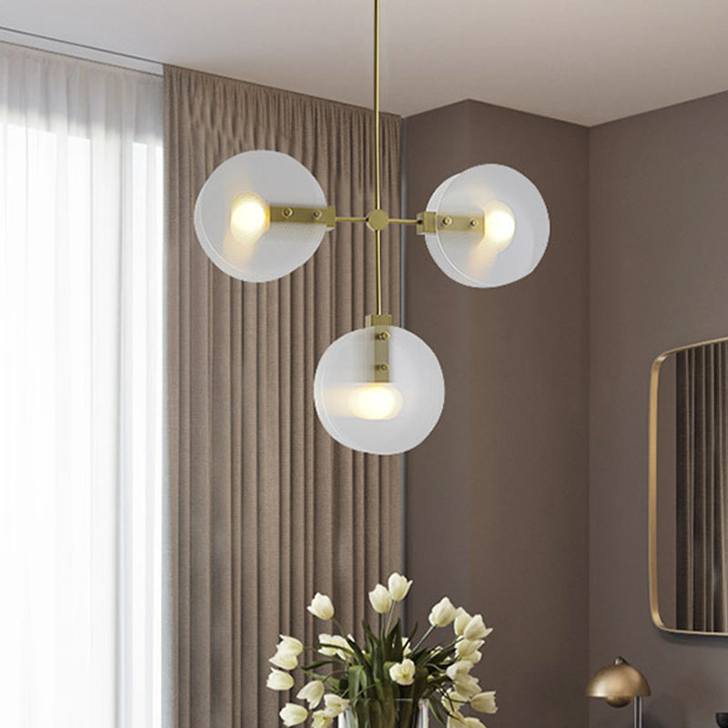 Acrylic Round Panel Chandelier Light Postmodern 2/3 Bulbs Gold Finish Hanging Ceiling Lamp Clearhalo 'Ceiling Lights' 'Chandeliers' 'Modern Chandeliers' 'Modern' Lighting' 735421