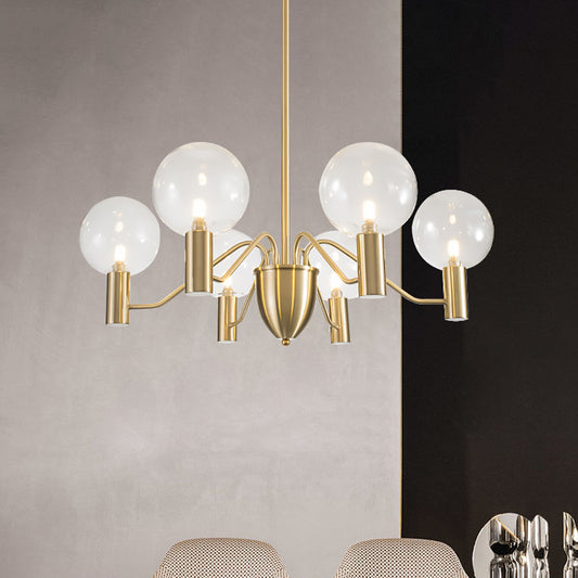 Postmodern 6-Light Hanging Chandelier Gold Finish Spherical Suspension Pendant with Clear Glass Shade Gold Clearhalo 'Ceiling Lights' 'Chandeliers' 'Modern Chandeliers' 'Modern' Lighting' 735433
