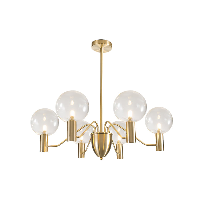 Postmodern 6-Light Hanging Chandelier Gold Finish Spherical Suspension Pendant with Clear Glass Shade Clearhalo 'Ceiling Lights' 'Chandeliers' 'Modern Chandeliers' 'Modern' Lighting' 735435