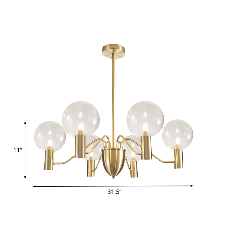 Postmodern 6-Light Hanging Chandelier Gold Finish Spherical Suspension Pendant with Clear Glass Shade Clearhalo 'Ceiling Lights' 'Chandeliers' 'Modern Chandeliers' 'Modern' Lighting' 735436