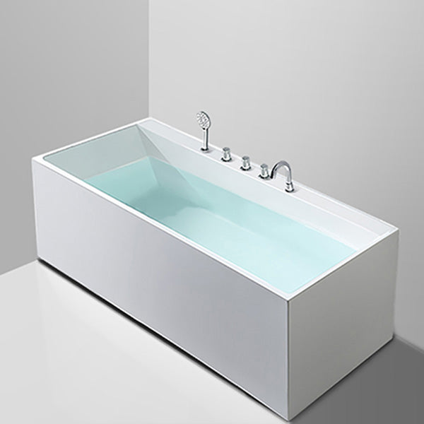 Freestanding Antique Finish Soaking Bathtub Rectangular Modern Bath Tub White Tub with Silver 5-Piece Set Clearhalo 'Bathroom Remodel & Bathroom Fixtures' 'Bathtubs' 'Home Improvement' 'home_improvement' 'home_improvement_bathtubs' 'Showers & Bathtubs' 7354487