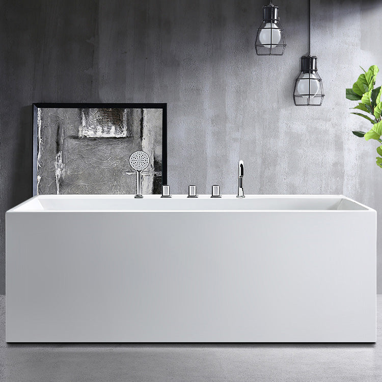 Freestanding Antique Finish Soaking Bathtub Rectangular Modern Bath Tub White 63"L x 30"W x 23"H Tub with Silver 5-Piece Set Clearhalo 'Bathroom Remodel & Bathroom Fixtures' 'Bathtubs' 'Home Improvement' 'home_improvement' 'home_improvement_bathtubs' 'Showers & Bathtubs' 7354488