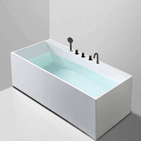 Freestanding Antique Finish Soaking Bathtub Rectangular Modern Bath Tub White Tub with Black 5-Piece Set Clearhalo 'Bathroom Remodel & Bathroom Fixtures' 'Bathtubs' 'Home Improvement' 'home_improvement' 'home_improvement_bathtubs' 'Showers & Bathtubs' 7354489