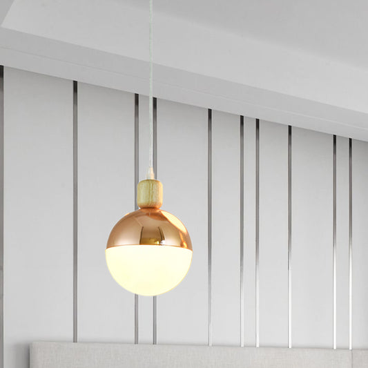 Modern Sphere Hanging Light Fixture Opal Glass 1 Head Bedside Ceiling Pendant Lamp in Gold Gold Clearhalo 'Ceiling Lights' 'Glass shade' 'Glass' 'Modern Pendants' 'Modern' 'Pendant Lights' 'Pendants' Lighting' 735465