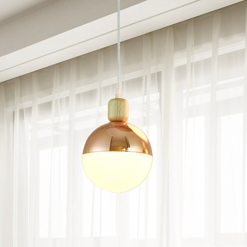 Modern Sphere Hanging Light Fixture Opal Glass 1 Head Bedside Ceiling Pendant Lamp in Gold Clearhalo 'Ceiling Lights' 'Glass shade' 'Glass' 'Modern Pendants' 'Modern' 'Pendant Lights' 'Pendants' Lighting' 735466