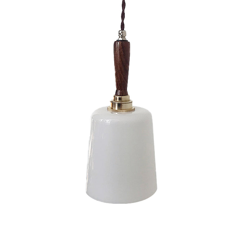 Bell Hanging Light Kit Vintage Milk White Glass 1 Bulb Brown Ceiling Suspension Lamp Clearhalo 'Ceiling Lights' 'Glass shade' 'Glass' 'Modern Pendants' 'Modern' 'Pendant Lights' 'Pendants' Lighting' 735471