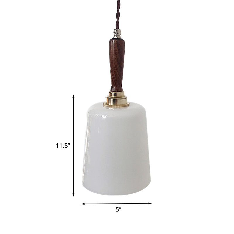 Bell Hanging Light Kit Vintage Milk White Glass 1 Bulb Brown Ceiling Suspension Lamp Clearhalo 'Ceiling Lights' 'Glass shade' 'Glass' 'Modern Pendants' 'Modern' 'Pendant Lights' 'Pendants' Lighting' 735472