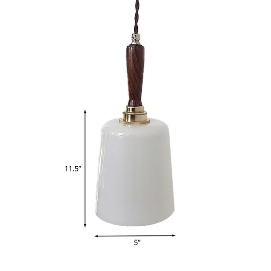 Bell Hanging Light Kit Vintage Milk White Glass 1 Bulb Brown Ceiling Suspension Lamp Clearhalo 'Ceiling Lights' 'Glass shade' 'Glass' 'Modern Pendants' 'Modern' 'Pendant Lights' 'Pendants' Lighting' 735472