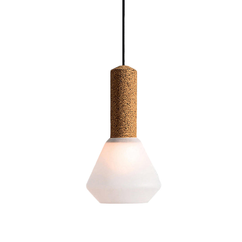 Modernist 1-Light Pendant Wood Diamond Ceiling Hang Fixture with Textured White/Smoke Gray Glass Shade Clearhalo 'Ceiling Lights' 'Glass shade' 'Glass' 'Modern Pendants' 'Modern' 'Pendant Lights' 'Pendants' Lighting' 735479