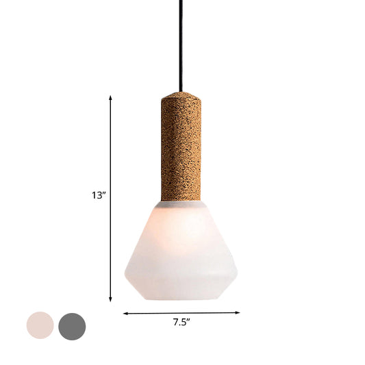 Modernist 1-Light Pendant Wood Diamond Ceiling Hang Fixture with Textured White/Smoke Gray Glass Shade Clearhalo 'Ceiling Lights' 'Glass shade' 'Glass' 'Modern Pendants' 'Modern' 'Pendant Lights' 'Pendants' Lighting' 735480