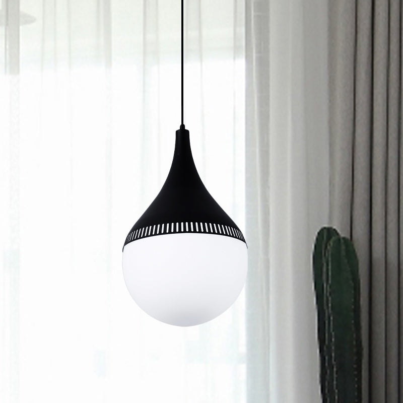 Modern Teardrop Hanging Ceiling Light Cream Glass 1 Head Corridor Pendant Lamp in Black Clearhalo 'Ceiling Lights' 'Close To Ceiling Lights' 'Glass shade' 'Glass' 'Modern Pendants' 'Modern' 'Pendant Lights' 'Pendants' Lighting' 735494