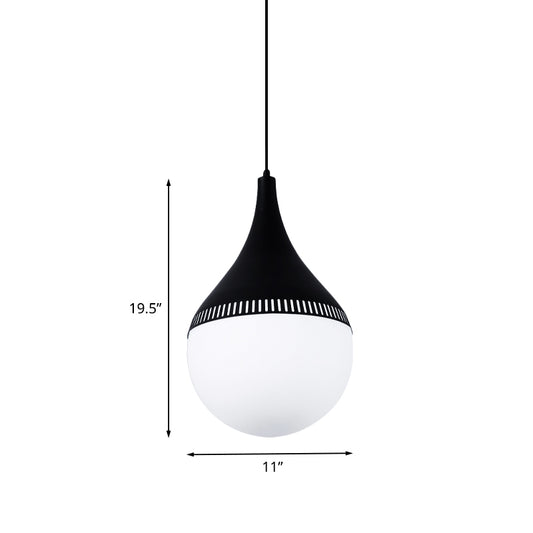 Modern Teardrop Hanging Ceiling Light Cream Glass 1 Head Corridor Pendant Lamp in Black Clearhalo 'Ceiling Lights' 'Close To Ceiling Lights' 'Glass shade' 'Glass' 'Modern Pendants' 'Modern' 'Pendant Lights' 'Pendants' Lighting' 735496