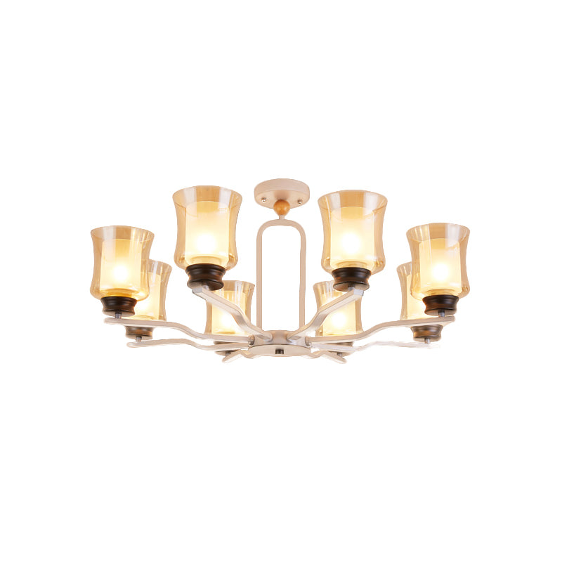 Cup Tan Glass Semi Flush Mount Lighting Modernist 8 Bulbs Radial Close to Ceiling Lamp in White/Grey/Green Clearhalo 'Ceiling Lights' 'Close To Ceiling Lights' 'Close to ceiling' 'Glass shade' 'Glass' 'Pendant Lights' 'Semi-flushmount' Lighting' 735503