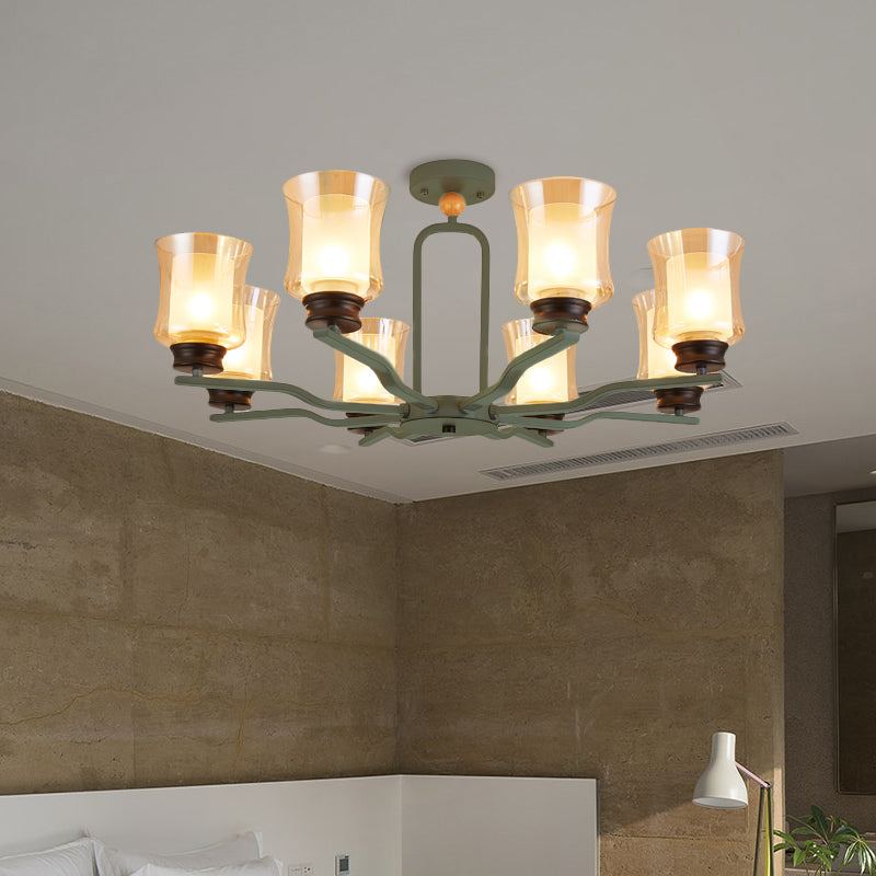 Cup Tan Glass Semi Flush Mount Lighting Modernist 8 Bulbs Radial Close to Ceiling Lamp in White/Grey/Green Clearhalo 'Ceiling Lights' 'Close To Ceiling Lights' 'Close to ceiling' 'Glass shade' 'Glass' 'Pendant Lights' 'Semi-flushmount' Lighting' 735506