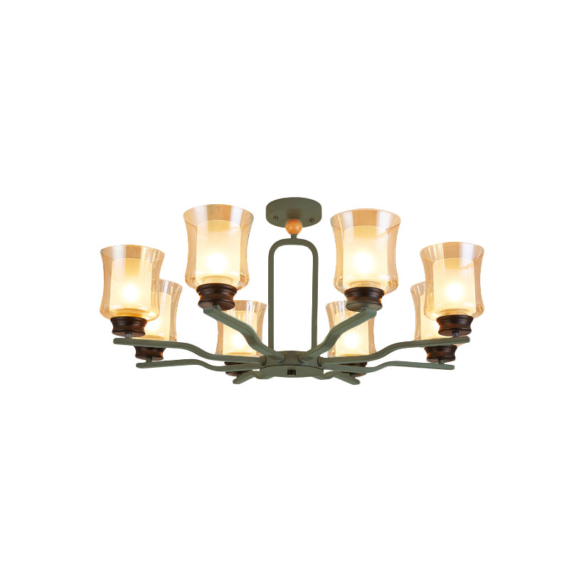 Cup Tan Glass Semi Flush Mount Lighting Modernist 8 Bulbs Radial Close to Ceiling Lamp in White/Grey/Green Clearhalo 'Ceiling Lights' 'Close To Ceiling Lights' 'Close to ceiling' 'Glass shade' 'Glass' 'Pendant Lights' 'Semi-flushmount' Lighting' 735507