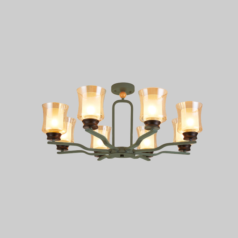 Cup Tan Glass Semi Flush Mount Lighting Modernist 8 Bulbs Radial Close to Ceiling Lamp in White/Grey/Green Clearhalo 'Ceiling Lights' 'Close To Ceiling Lights' 'Close to ceiling' 'Glass shade' 'Glass' 'Pendant Lights' 'Semi-flushmount' Lighting' 735508